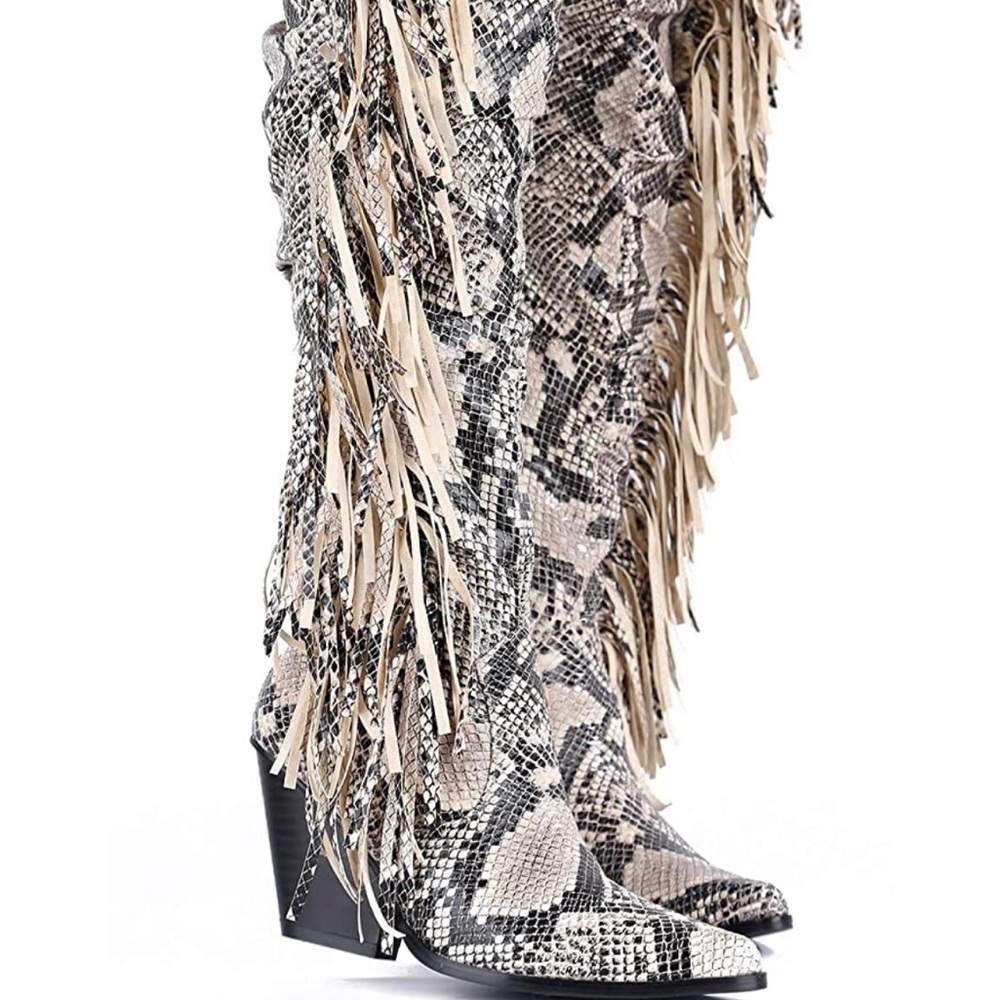 Cape Robbin Gabanna Cowboy Fringe Boot - Over the knee - Snake Print - Size 6